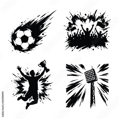 Black soccer sport icons with dynamic brush strokes And FIFA World Cup 2026, FIFA World Cup, World Cup, World Cup 2026, Football 2026.	