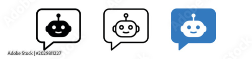 Chatbot message icon set. bot chat, ai assistant, messaging bubble, support and conversation. line, flat and colored vector icon set.