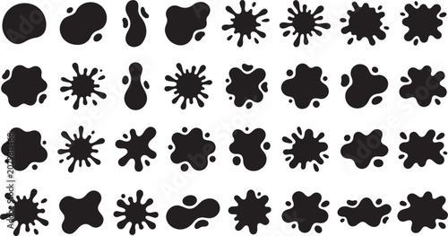 Fotografie Black ink splats collection, vector paint drops and liquid blotches set, abstrac