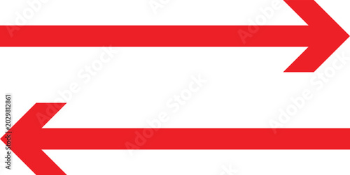 Foto Red arrows pointing in opposite directions on white background