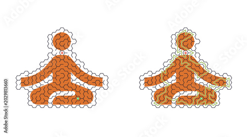 Schilderij op canvas Two orange puzzle figures sit in meditation pose