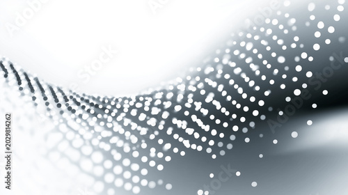 Abstract particle data flow wave with glowing dots technology background