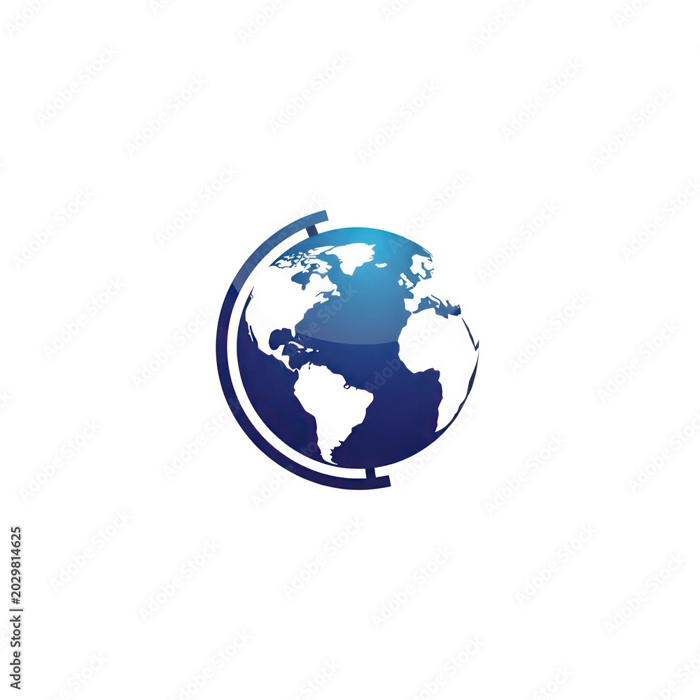 Fototapeta premium Glossy blue world globe icon with arc stand on white background