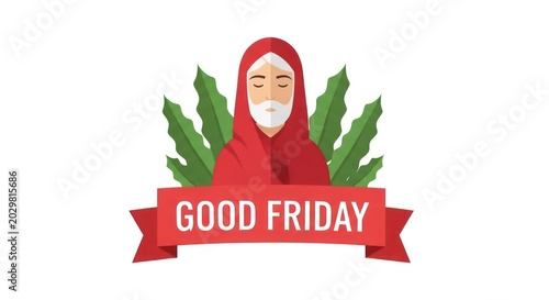 Good friday religious illustration with figure and green leaves