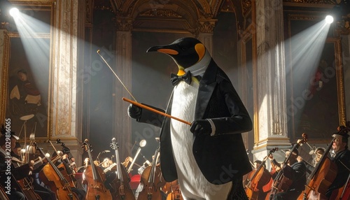 Penguin Conductor Leads Orchestra in Grand Hall