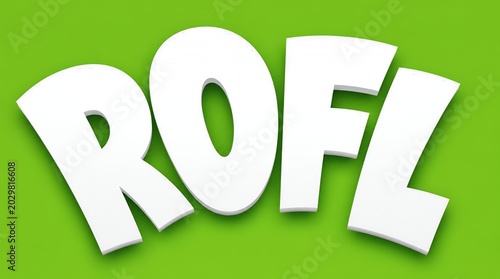 3D ROFL Internet Slang Text in White Bold Letters on Green Background for Social Media Humor and Fun