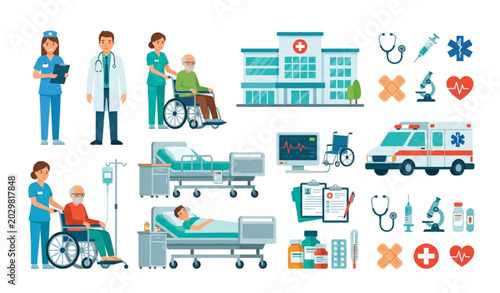 Obraz na płótnie Hospital and patient care infographic flat vector illustration healthcare design