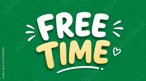 Playful 3D Free Time Typography Design on Green Background for Leisure and Hobby Themes