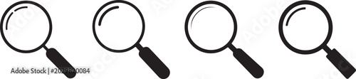 Bild auf Leinwand Four black magnifying glass icons in a row on white background for search concep
