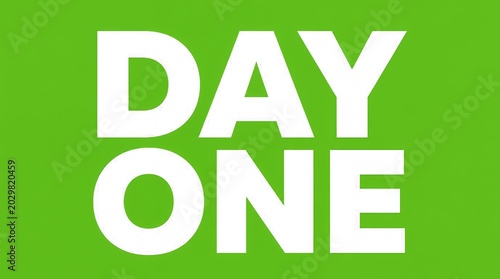Day One Text Illustration with Bold White Typography on Bright Green Background for Motivation and New Beginnings Concept