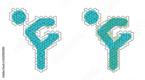 Foto Two stylized figures composed of interlocking hexagons