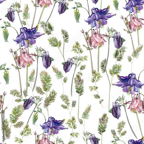 seamless pattern with blue flowers