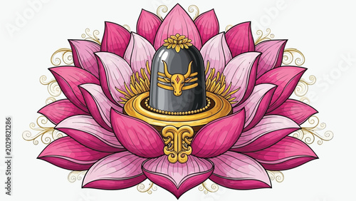 фотографія Shiva lingam symbol on a blooming pink lotus flower