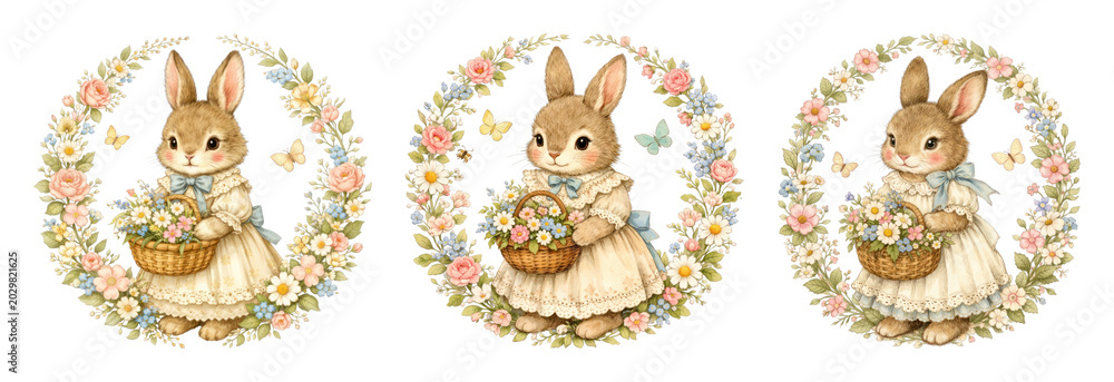 Obraz premium PNG Charming vintage floral bunny illustration on transparent background