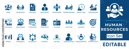 Foto Human resources and HR management solid icon set
