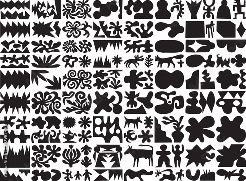 Εκτύπωση καμβά Black and white abstract organic shapes grid silhouette icons