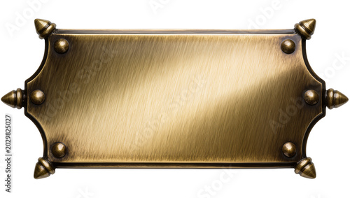 Obraz na plátně Ornate brass plaque with decorative rivets, isolated on transparent background