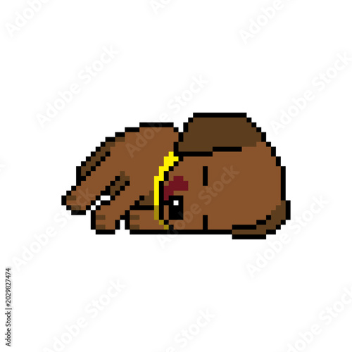 Pixel art sleeping dog vector in retro style