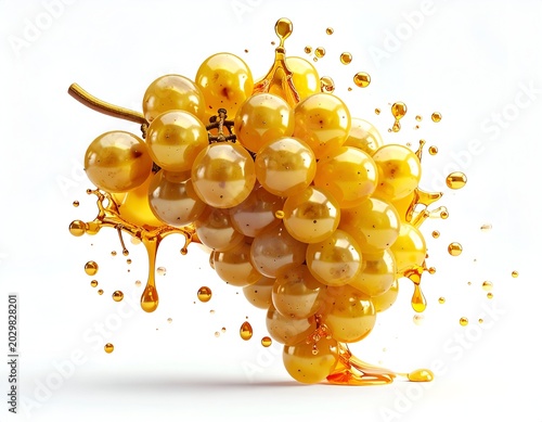 Golden Grapes Splashed with Juice - A Refreshing Visual Treat.