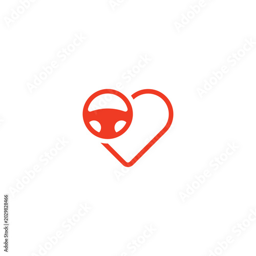 Картината върху платно Love for Driving A HeartShaped Symbol with a Steering Wheel.