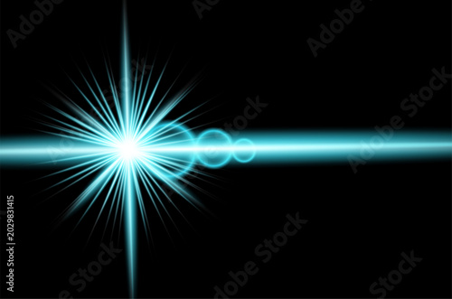 Cyan starburst and light beam on black background abstract energy effect