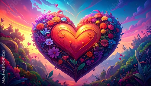 Vibrant floral heart scene