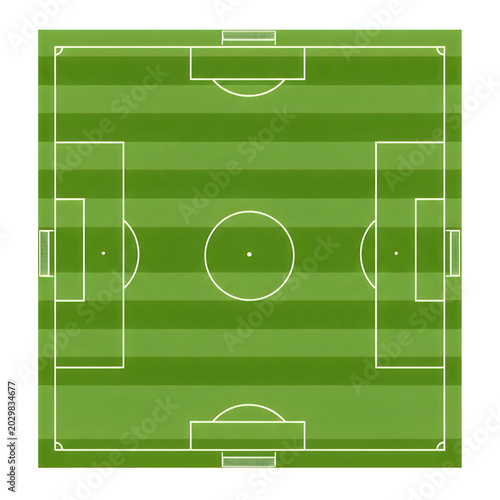 Top-down view of a green football soccer field
