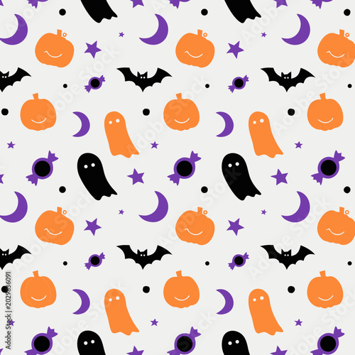 Spooky cute Halloween repeat pattern vector for textile, wrapping paper, and fabric design