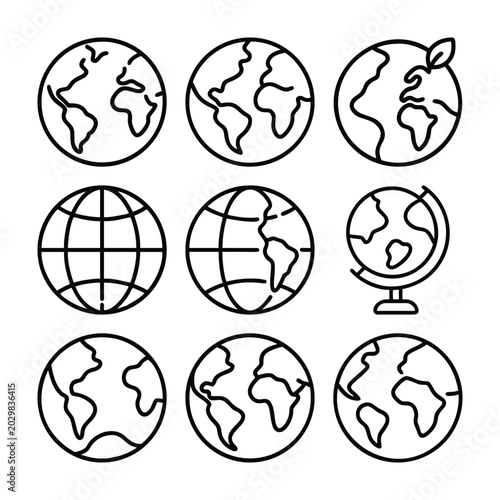 Global Earth Planet Line Icons