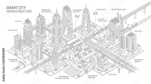 Aerial view of a modern city infrastructure with buildings and roads