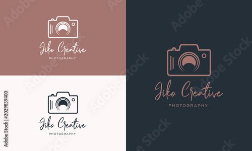 camera logo, modern photography signature logo icon vector