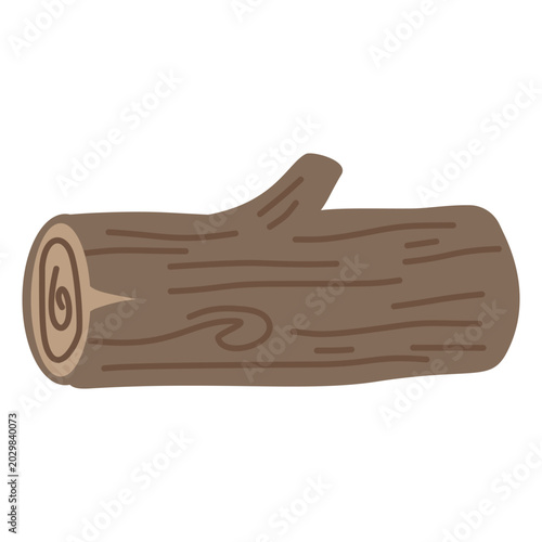 Cut brown tree log timber block with concentric wood ring pattern flat vector