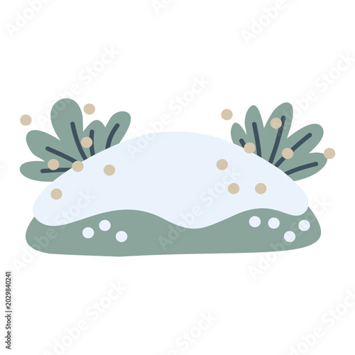 Obraz na płótnie Winter snow hill mound with dry wild bushes arctic landscape element flat vector