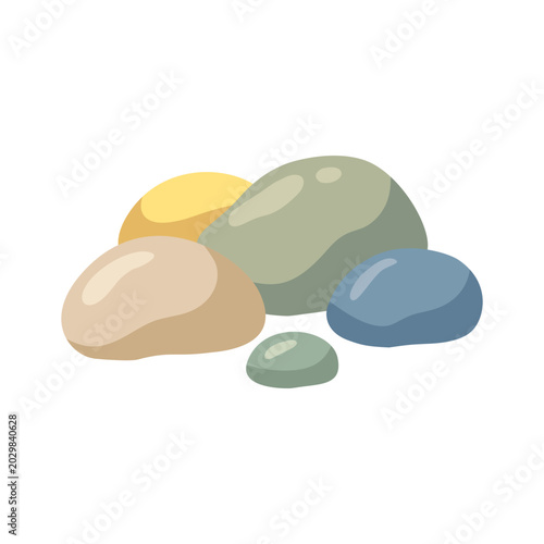 Colorful small river rocks collection for aquarium and garden decoration flat vector illustration