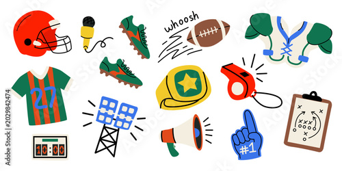Εκτύπωση καμβά A vector set of American football elements in doodle style