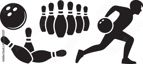 Tableau sur toile Bowling icons set on white background sport game