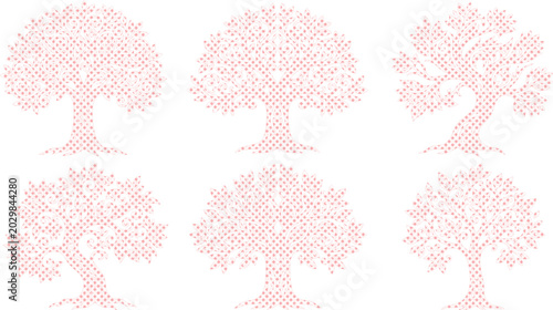 Canvas Print Cross-stitch tree vector set, embroidered tree design elements, decorative needl