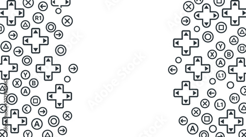Bild auf Leinwand Seamless pattern of gaming controller buttons and directional pads in black and white