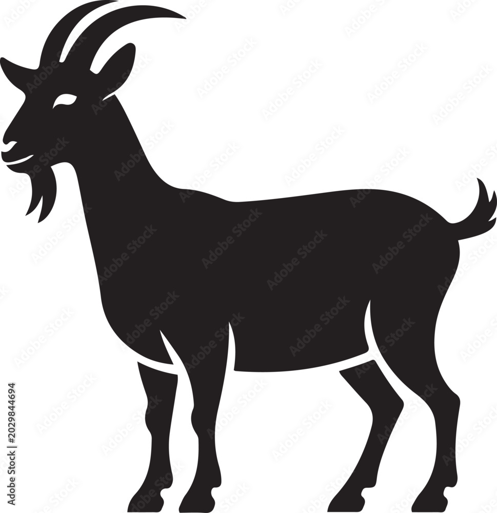Fototapeta premium Black Silhouette of a Goat Standing Profile View animal. logo Vector Black silhouettes