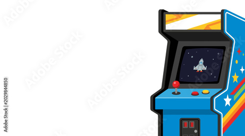 Fotografie Retro arcade video game machine with space shooter screen.