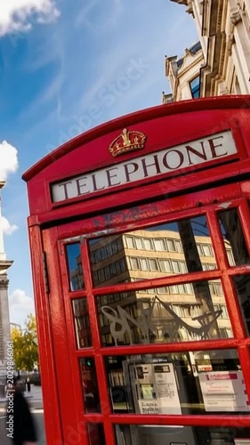Classic red telephone boxes in London. Dowton London, Saint Paul's Cathedral, London, England, United Kingdom. Time lapse in vertical video.