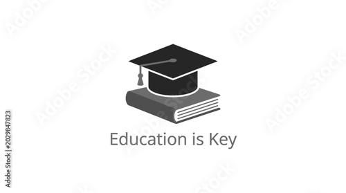 Konstfotografi Minimalist education logo icon featuring a graduation cap atop a book with text
