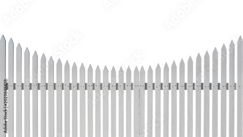 Fotografía White picket fence with pointed tops, isolated on transparent background