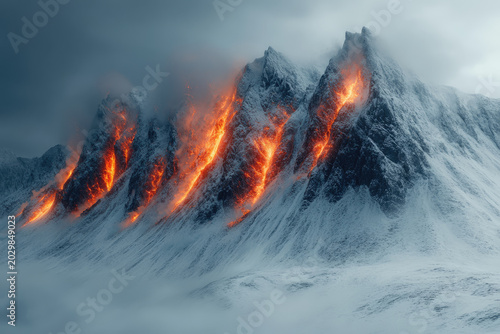 Otherworldly Mountain Range Shaped by Geometry and Soft Mist