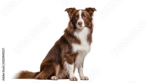 Obraz na płótnie Brown and white Border Collie dog sitting attentively, isolated on transparent b