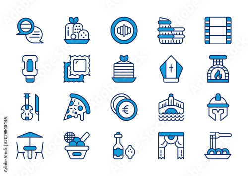 Εκτύπωση καμβά Italy thin blue icon set