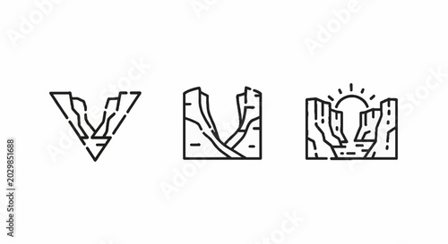 Illustrative Geological Valley Erosion Line Art Sequence.