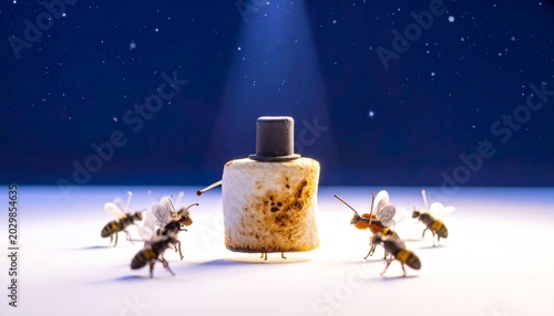 Toasted Marshmallow Conducting Bee Orchestra Under Spotlight