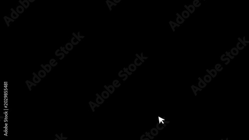 white mouse cursor arrow clicking animation on black background, simple hand pointer click gesture for website button and interface 4k loop.