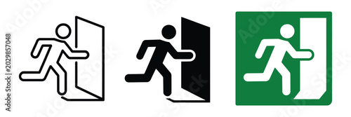 Tableau sur toile Entry and exit sign vector design with human figure entering and leaving room through door icons, safety direction symbols, building navigation concepts, and professional signage illustration set
